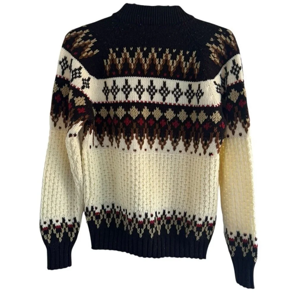 Vintage The BROADWAY Men's Sz M / L Brown Cream Black Pullover Acrylic Sweater